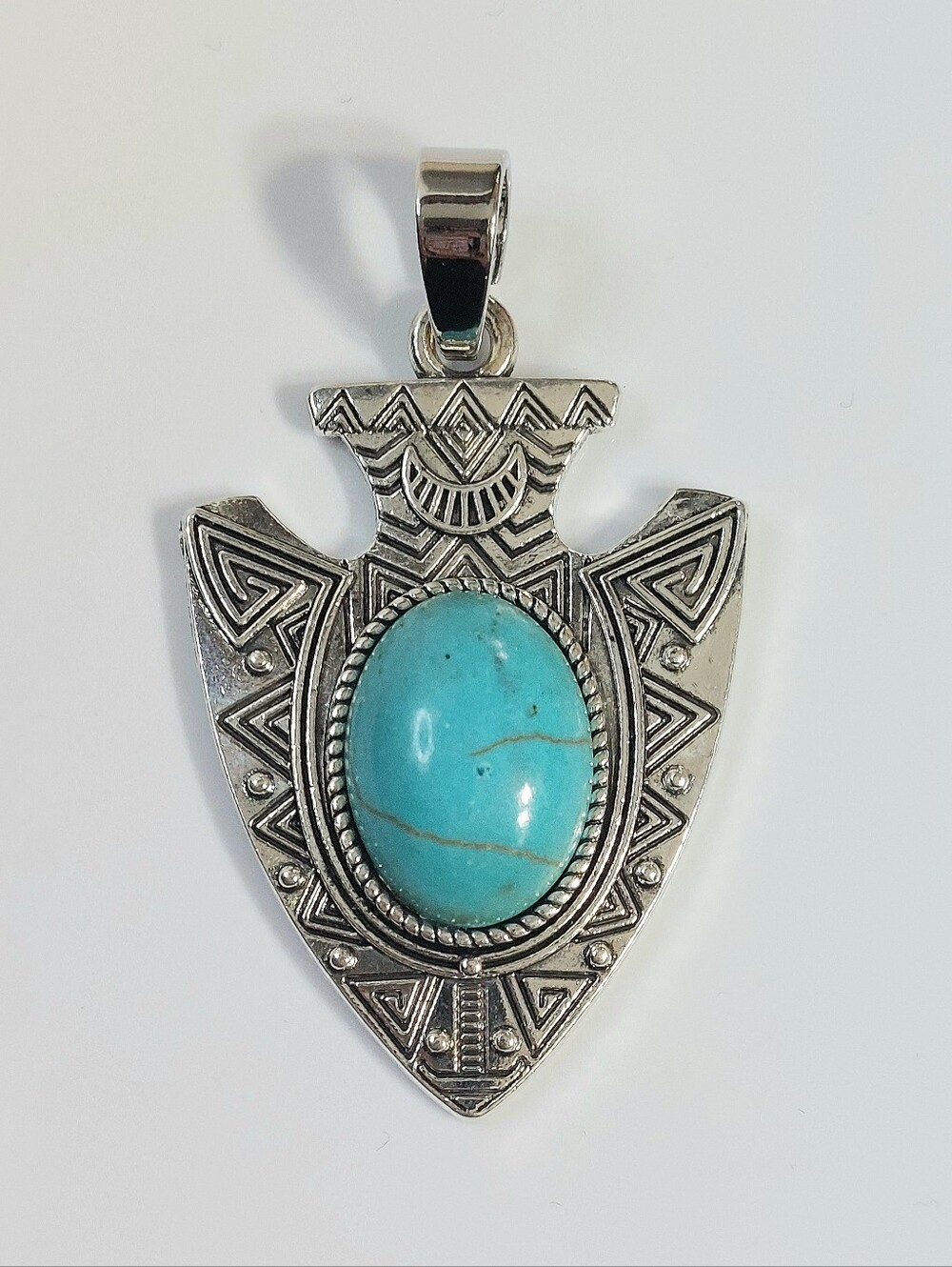 Bohemian Silver Arrowhead Pendant Necklace with Blue Stone - Womens Jewelry